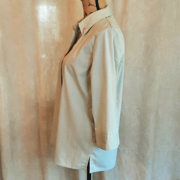 Christmas Button Up Shirt Green White Pinstripe, Candy Canes & Rhinestones Sz 8 - Picture 7 of 12